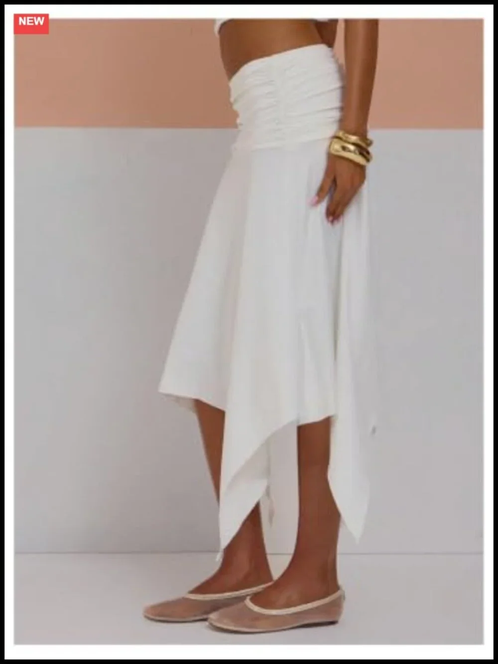 Asymmetrical Drop Waist Midi Skirt High Slit Ruched Foldover Flowy Summer